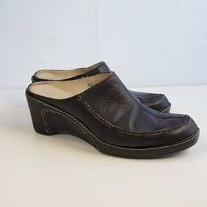 Dockers Mules Slip On Brown Leather Comfort Women's Shoes 9.5M 3" Wedge